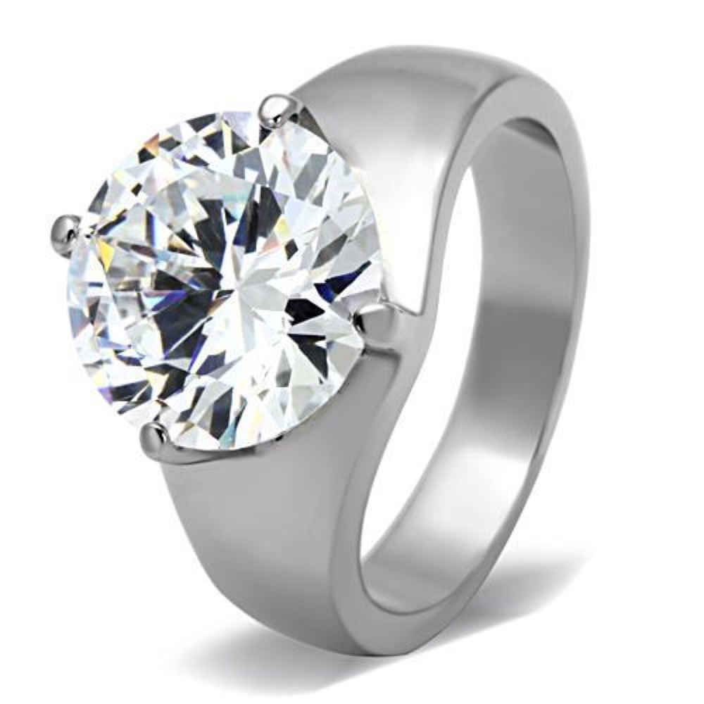 Round Cut Solitaire Cubic Zirconia Band Ring Stainless Steel - Picture 14 of 16